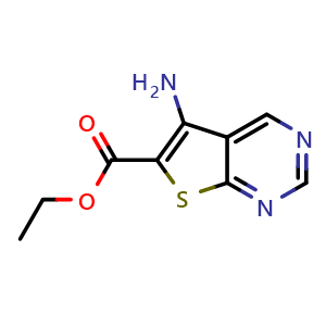Chemical structure of Ethyl 5-Aminothieno[2,3-d]pyrimidine-6-carboxylate , CAS 59488-80-1, AChemBlock U136373