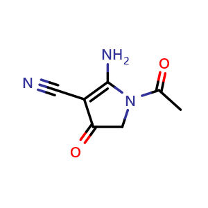 Chemical structure of 1-Acetyl-2-amino-4-oxo-4,5-dihydropyrrole-3-carbonitrile , CAS 590374-61-1, AChemBlock U136384