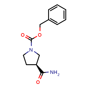 Chemical structure of (S)-1-Cbz-3-pyrrolidinecarboxamide , CAS 573704-57-1, AChemBlock U136459