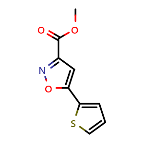 Chemical structure of methyl 5-(2-thienyl)isoxazole-3-carboxylate , CAS 517870-23-4, AChemBlock U136669