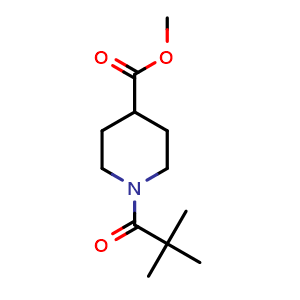 Chemical structure of Methyl 1-pivaloylpiperidine-4-carboxylate , CAS 505088-49-3, AChemBlock U136733