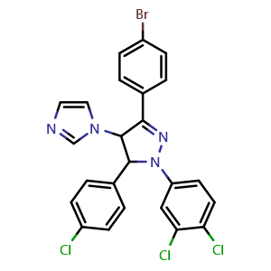 Chemical structure of 3-(4-Bromophenyl)-5-(4-chlorophenyl)-1-(3,4-dichlorophenyl)-4-(1-imidazolyl)-4,5-dihydropyrazole , CAS 496785-20-7, AChemBlock U136769
