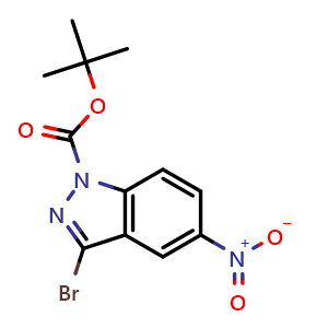 Chemical structure of 1-Boc-3-bromo-5-nitro-1H-indazole , CAS 473416-22-7, AChemBlock U136804