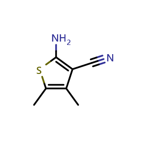 Chemical structure of 2-Amino-4,5-dimethylthiophene-3-carbonitrile , CAS 4651-94-9, AChemBlock U136813