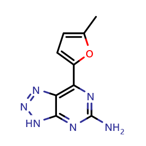 Chemical structure of 5-Amino-7-(5-methyl-2-furyl)-3H-[1,2,3]triazolo[4,5-d]pyrimidine , CAS 442907-10-0, AChemBlock U136855