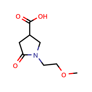 Chemical structure of 1-(2-Methoxyethyl)-2-oxopyrrolidine-4-carboxylic acid , CAS 407634-05-3, AChemBlock U136932