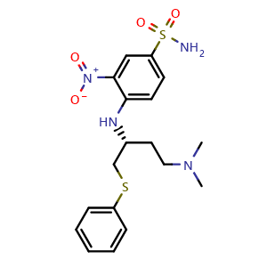 Chemical structure of (R)-4-[[4-(Dimethylamino)-1-(phenylthio)-2-butyl]amino]-3-nitrobenzenesulfonamide , CAS 406233-35-0, AChemBlock U136939