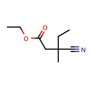 Chemical structure of Ethyl 3-Cyano-3-methylpentanoate , CAS 39121-94-3, AChemBlock U137005