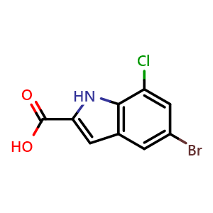 Chemical structure of 5-Bromo-7-chloroindole-2-carboxylic acid , CAS 383132-31-8, AChemBlock U137021