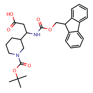 Chemical structure of 3-(Fmoc-amino)-3-(1-Boc-3-piperidyl)propanoic acid , CAS 372144-11-1, AChemBlock U137059