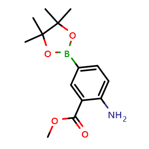Chemical structure of methyl 2-amino-5-(4,4,5,5-tetramethyl-1,3,2-dioxaborolan-2-yl)benzoate , CAS 363185-87-9, AChemBlock U137091