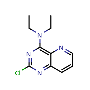 Chemical structure of 2-Chloro-4-(diethylamino)pyrido[3,2-d]pyrimidine , CAS 35691-12-4, AChemBlock U137114