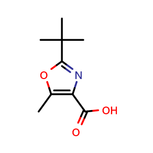 Chemical structure of 2-tert-Butyl-5-methyloxazole-4-carboxylicacid , CAS 355020-52-9, AChemBlock U137122