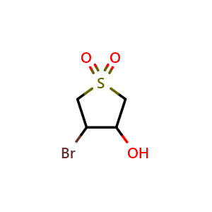 Chemical structure of 3-Bromo-4-hydroxytetrahydrothiophene 1,1-dioxide , CAS 35330-57-5, AChemBlock U137126