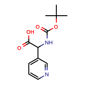 Chemical structure of 2-(Boc-amino)-2-(3-pyridinyl)acetic acid , CAS 347187-29-5, AChemBlock U137160