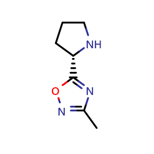 Chemical structure of (S)-3-Methyl-5-(2-pyrrolidinyl)-1,2,4-oxadiazole , CAS 343246-61-7, AChemBlock U137182