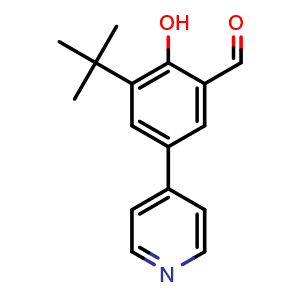 Chemical structure of 3-(tert-Butyl)-2-hydroxy-5-(4-pyridyl)benzaldehyde , CAS 342037-22-3, AChemBlock U137186