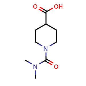 Chemical structure of 1-(Dimethylcarbamoyl)piperidine-4-carboxylic acid , CAS 333985-79-8, AChemBlock U137222