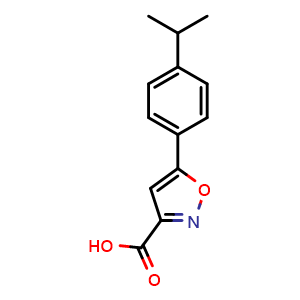 Chemical structure of 5-(4-isopropylphenyl)isoxazole-3-carboxylic acid , CAS 33282-10-9, AChemBlock U137231
