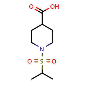 Chemical structure of 1-(Isopropylsulfonyl)piperidine-4-carboxylic acid , CAS 330985-28-9, AChemBlock U137238