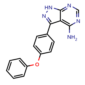Chemical structure of 4-Amino-3-(4-phenoxyphenyl)-1H-pyrazolo[3,4-d]pyrimidine , CAS 330786-24-8, AChemBlock U137241