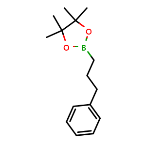 Chemical structure of 4,4,5,5-tetramethyl-2-(3-phenylpropyl)-1,3,2-dioxaborolane , CAS 329685-40-7, AChemBlock U137245