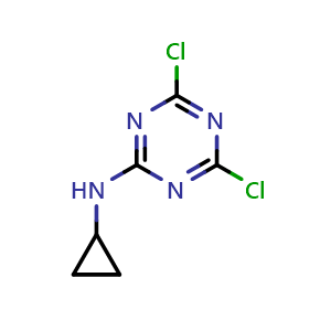 Chemical structure of 4,6-Dichloro-N-cyclopropyl-1,3,5-triazin-2-amine , CAS 32889-45-5, AChemBlock U137247