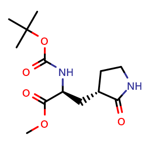 Chemical structure of (S)-methyl 2-((tert-butoxycarbonyl)amino)-3-((S)-2-oxopyrrolidin-3-yl)propanoate , CAS 328086-60-8, AChemBlock U137252