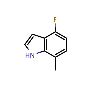 Chemical structure of 4-Fluoro-7-methylindole , CAS 313337-32-5, AChemBlock U137312