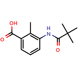 Chemical structure of 2-Methyl-3-pivalamidobenzoic acid , CAS 312317-36-5, AChemBlock U137316
