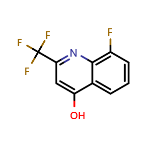 Chemical structure of 8-Fluoro-4-hydroxy-2-(trifluoromethyl)quinoline , CAS 31009-31-1, AChemBlock U137321