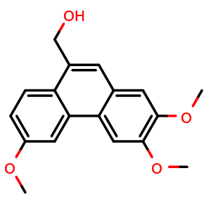 Chemical structure of 9-(Hydroxymethyl)-2,3,6-trimethoxyphenanthrene , CAS 30062-14-7, AChemBlock U137352