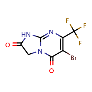 Chemical structure of 6-bromo-7-(trifluoromethyl)-1,3-dihydroimidazo[1,2-a]pyrimidine-2,5-dione , CAS 294878-95-8, AChemBlock U137371