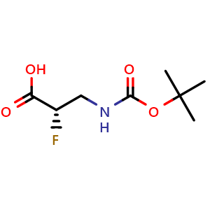 Chemical structure of (S)-3-(Boc-amino)-2-fluoropropanoic acid , CAS 294858-41-6, AChemBlock U137372