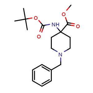 Chemical structure of Methyl 1-benzyl-4-(Boc-amino)piperidine-4-carboxylate , CAS 294180-37-3, AChemBlock U137374