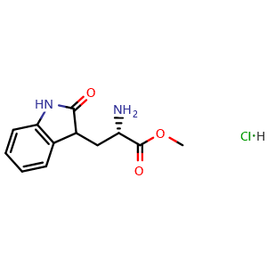 Chemical structure of Methyl (2S)-2-Amino-3-(2-oxo-3-indolinyl)propanoate hydrochloride , CAS 289635-85-4, AChemBlock U137389