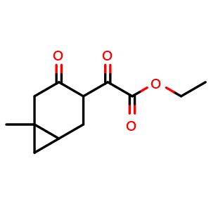 Chemical structure of ethyl 2-(6-methyl-4-oxo-norcaran-3-yl)-2-oxo-acetate , CAS 2655557-58-5, AChemBlock U137464