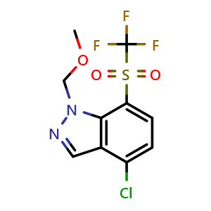 Chemical structure of 4-chloro-1-(methoxymethyl)-7-(trifluoromethylsulfonyl)indazole , CAS 2649438-99-1, AChemBlock U137478