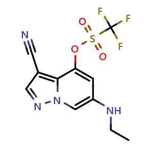 Chemical structure of [3-cyano-6-(ethylamino)pyrazolo[1,5-a]pyridin-4-yl] trifluoromethanesulfonate , CAS 2649419-77-0, AChemBlock U137501