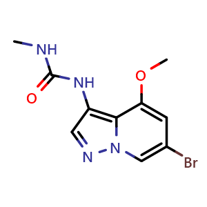 Chemical structure of 1-(6-bromo-4-methoxy-pyrazolo[1,5-a]pyridin-3-yl)-3-methyl-urea , CAS 2649419-26-9, AChemBlock U137505