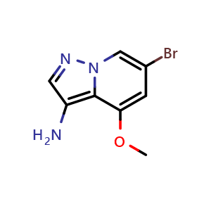 Chemical structure of 6-bromo-4-methoxy-pyrazolo[1,5-a]pyridin-3-amine , CAS 2649418-68-6, AChemBlock U137515