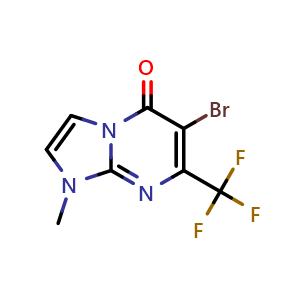 Chemical structure of 6-bromo-1-methyl-7-(trifluoromethyl)imidazo[1,2-a]pyrimidin-5-one , CAS 2648792-88-3, AChemBlock U137527