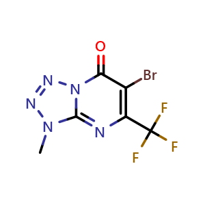 Chemical structure of 6-bromo-3-methyl-5-(trifluoromethyl)tetrazolo[1,5-a]pyrimidin-7-one , CAS 2648792-57-6, AChemBlock U137531