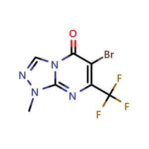 Chemical structure of 6-bromo-1-methyl-7-(trifluoromethyl)-[1,2,4]triazolo[4,3-a]pyrimidin-5-one , CAS 2648792-55-4, AChemBlock U137532