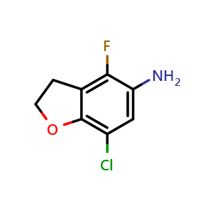 Chemical structure of 7-chloro-4-fluoro-2,3-dihydrobenzofuran-5-amine , CAS 2644018-96-0, AChemBlock U137545