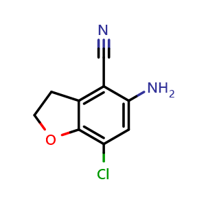 Chemical structure of 5-Amino-7-chloro-2,3-dihydrobenzofuran-4-carbonitrile , CAS 2644018-28-8, AChemBlock U137547