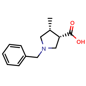 Chemical structure of (3S,4R)-1-benzyl-4-methyl-pyrrolidine-3-carboxylic acid , CAS 2641821-81-8, AChemBlock U137550