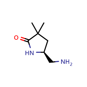 Chemical structure of (5S)-5-(aminomethyl)-3,3-dimethyl-pyrrolidin-2-one , CAS 2640215-96-7, AChemBlock U137571