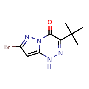 Chemical structure of 7-bromo-3-tert-butyl-1H-pyrazolo[5,1-c][1,2,4]triazin-4-one , CAS 2639766-12-2, AChemBlock U137580