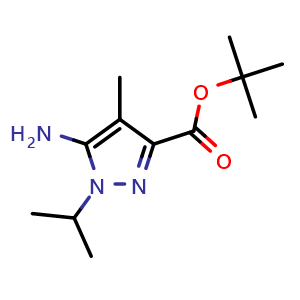 Chemical structure of tert-butyl 5-amino-1-isopropyl-4-methyl-pyrazole-3-carboxylate , CAS 2639416-75-2, AChemBlock U137599